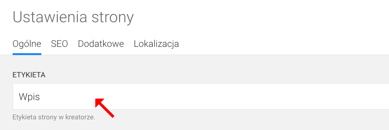 etykieta szablonu wpisu